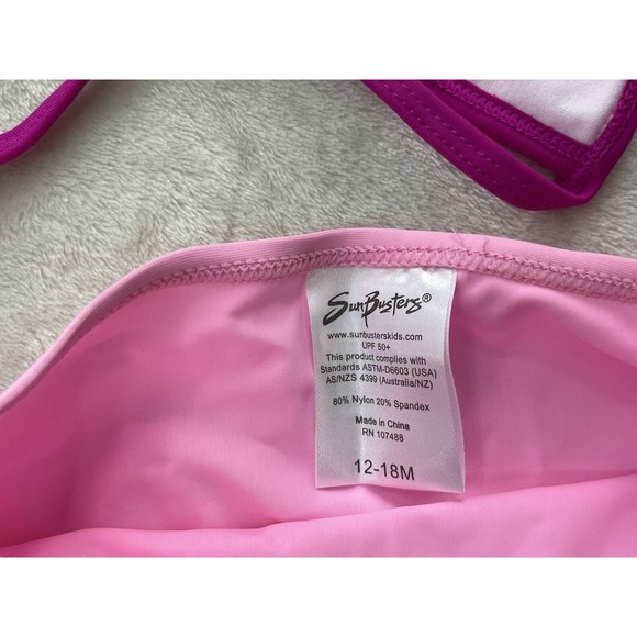Sun Busters Girls Swimsuit Set Bikini Rash Guard Pink Short Sleeve Pink UPF 50+ - Picture 8 of 13